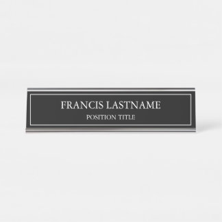 Plaque de nom de bureau noir et blanc classique