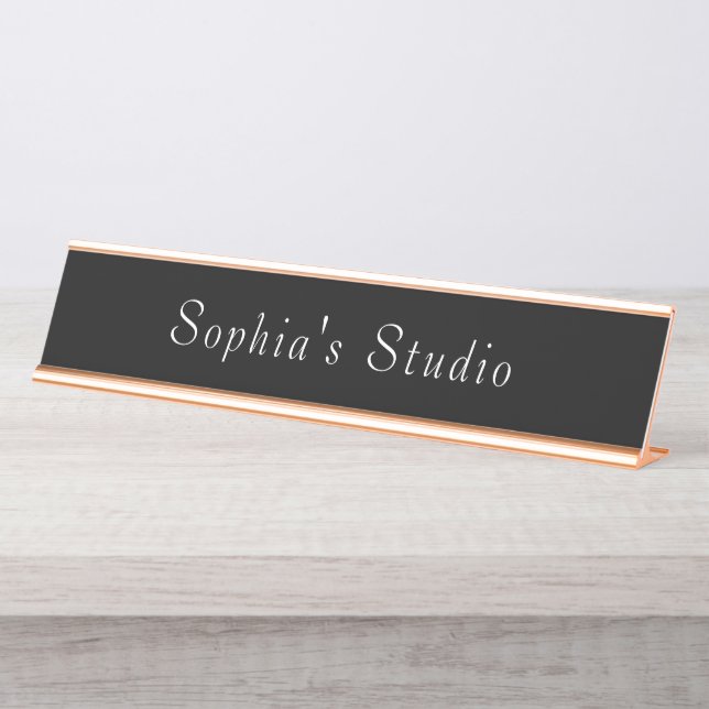 Plaque de nom de bureau noir et blanc Studio (Devant)