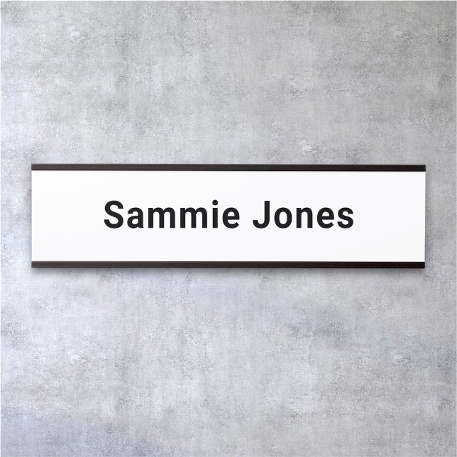Plaque de nom de bureau personnalisable pour porte (MISOOK White Name Plate with Black Metallic Frame Minimalist)