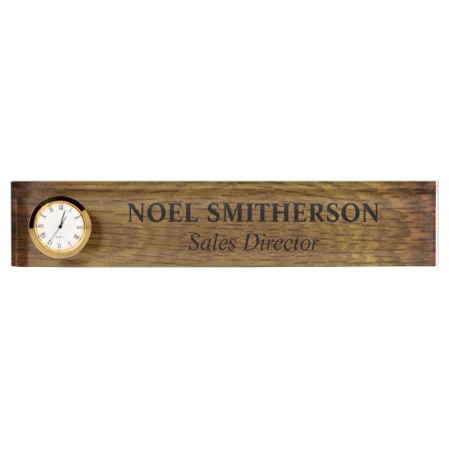 Plaque de nom de bureau personnalisé avec horloge (Devant)