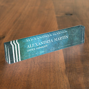 Plaque de nom de bureau sarcelle moderne élégante
