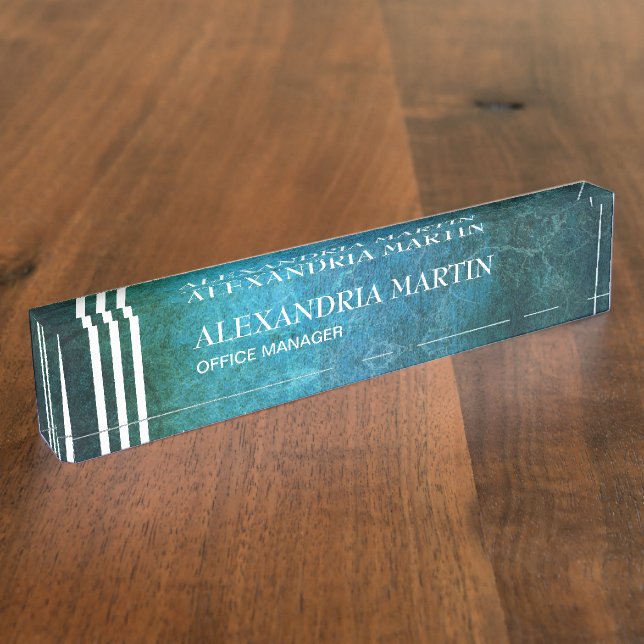 Plaque de nom de bureau sarcelle moderne élégante (Taille)