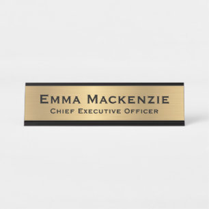 Plaque de nom de bureau simple aspect métallisé or