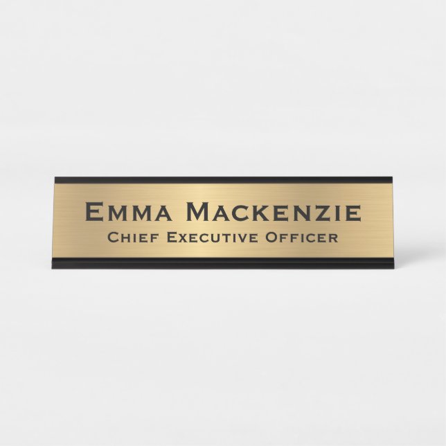Plaque de nom de bureau simple aspect métallisé or (Devant)