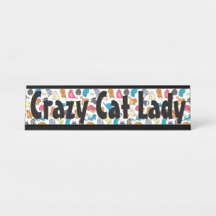 Plaque de nom de dame Crazy Cat