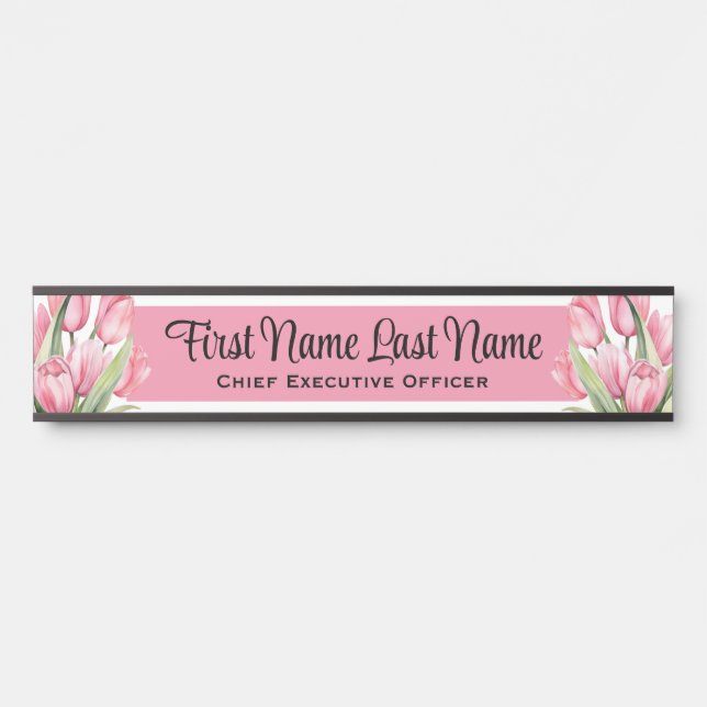 Plaque de nom de fleurs de tulipes roses pour la p (Devant)