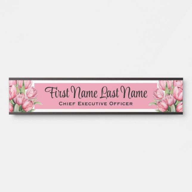 Plaque de nom de fleurs de tulipes roses pour la p (Devant)