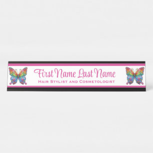 Plaque de nom de la gare Papillon Arc-en-ciel rose