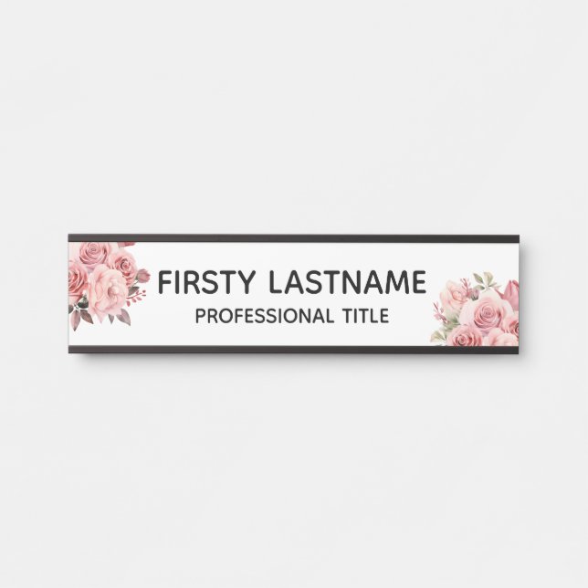 Plaque de nom de porte de bureau Fleurs roses flor (Devant)