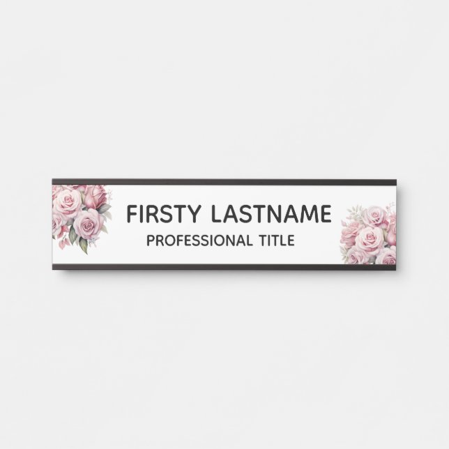 Plaque de nom de porte de bureau Fleurs roses flor (Devant)