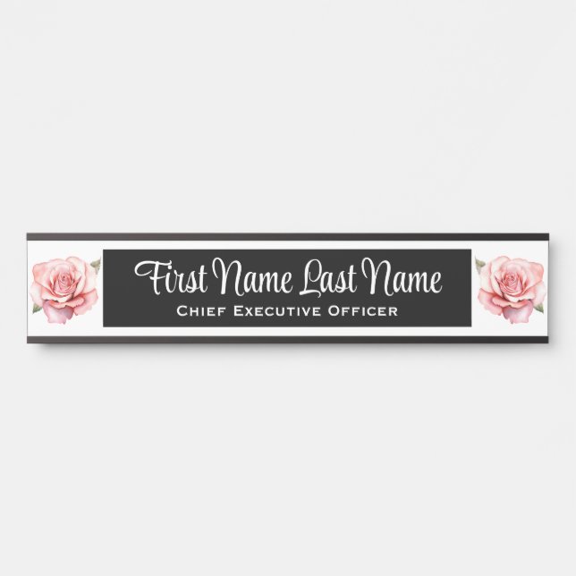 Plaque de nom de porte de bureau Roses roses (Devant)