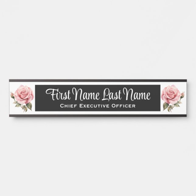 Plaque de nom de porte de bureau Roses roses (Devant)