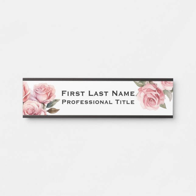 Plaque de nom de porte de bureau Roses roses (Devant)