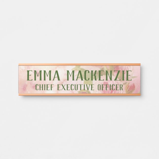 Plaque de nom de porte suspendue aux roses aquarel (Devant)