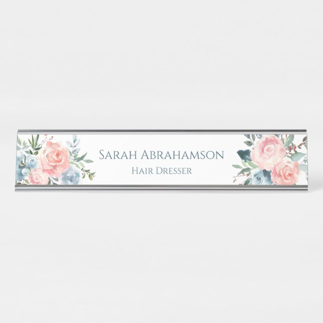 Plaque de nom de station de bureau floral Roses (Devant)