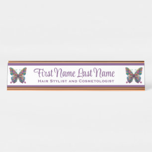 Plaque de nom de station Rose Gold Papillon Violet