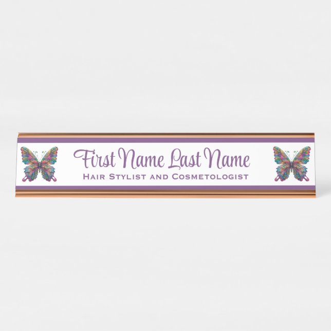 Plaque de nom de station Rose Gold Papillon Violet (Devant)