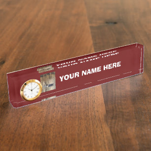 Plaque de nom du bureau de cygne avec horloge