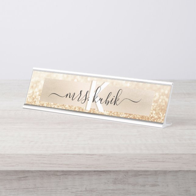 Plaque de nom du bureau de l'enseignant Gold Foil  (Devant)