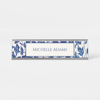 Plaque de nom Floral Bleu