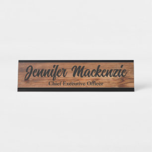 Plaque de nom moderne en grain de bois rustique po