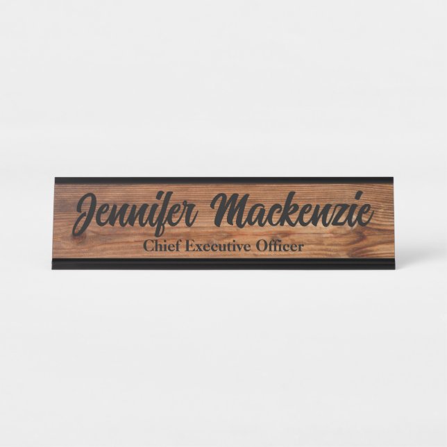 Plaque de nom moderne en grain de bois rustique po (Devant)
