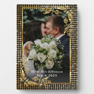 Plaque de photo de mariage avec cadre doré M. et M