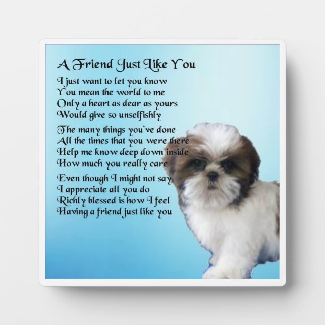 Plaque de poème d'ami - Design de chien Shih Tzu (Devant)