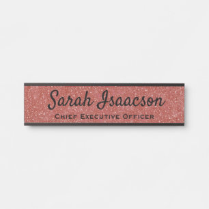 Plaque de porte à paillettes fausses rose pour bur