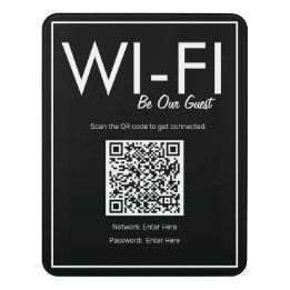 Plaque De Porte Connexion Wi-Fi Noir de base moderne QR Code Guest