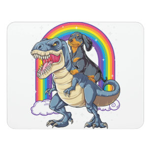Plaque De Porte Dachshund Riding Dinosaur T Rex Cadeaux Garçons En