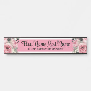Plaque de porte de bureau à fleurs rose noir avec