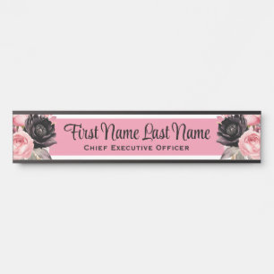 Plaque de porte de bureau à fleurs rose noir avec 