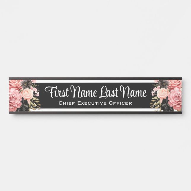 Plaque de porte de bureau à fleurs rose noir avec  (Devant)
