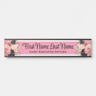 Plaque de porte de bureau à fleurs rose noir avec