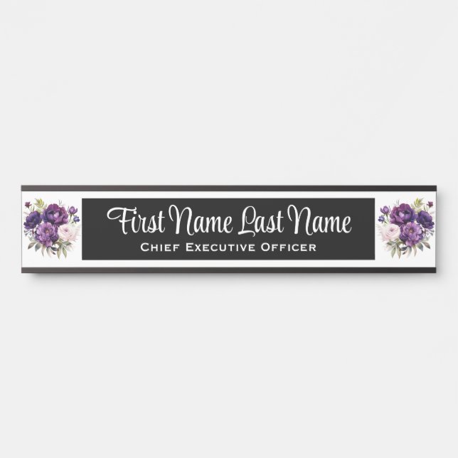 Plaque de porte de bureau à fleurs violettes profo (Devant)