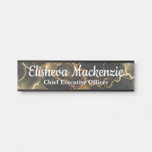 Plaque de porte de bureau en marbre noir et or