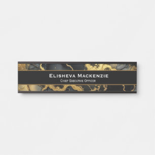 Plaque de porte de bureau en marbre noir et or