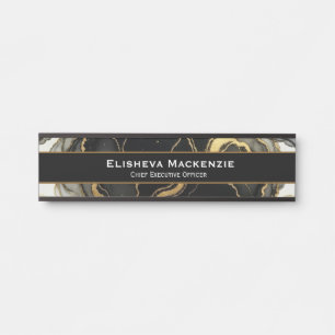 Plaque de porte de bureau en marbre noir et or