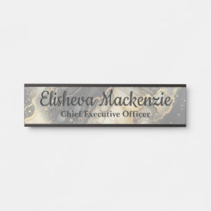 Plaque de porte de bureau en marbre noir et or