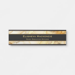 Plaque de porte de bureau en marbre noir et or