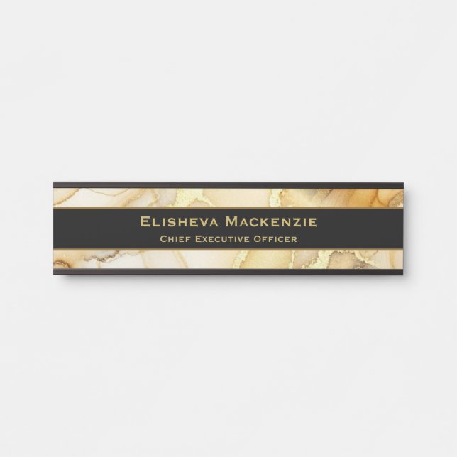 Plaque de porte de bureau en marbre noir et or (Devant)