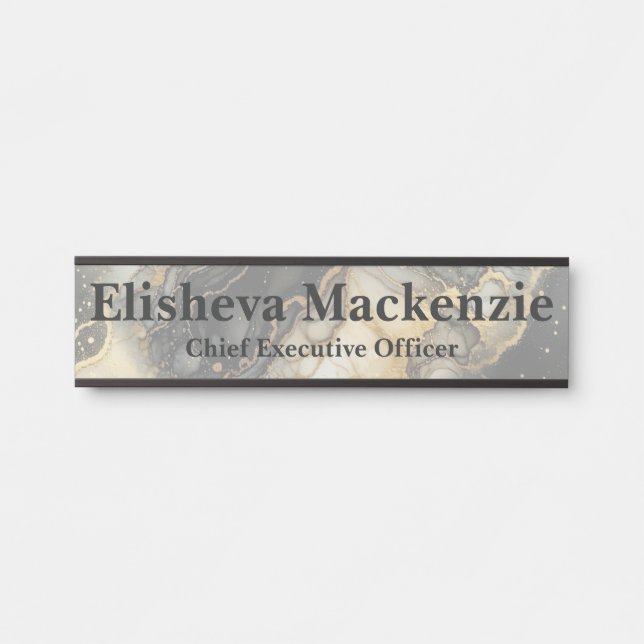 Plaque de porte de bureau en marbre noir et or (Devant)