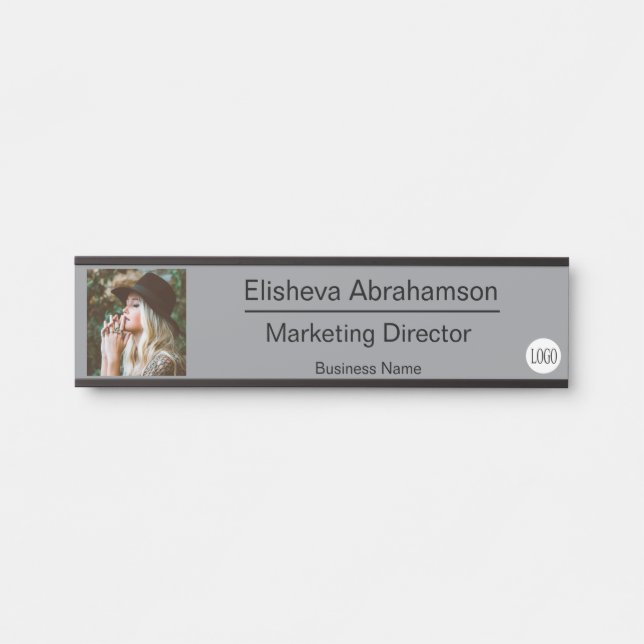 Plaque de porte de bureau grise avec photo (Devant)