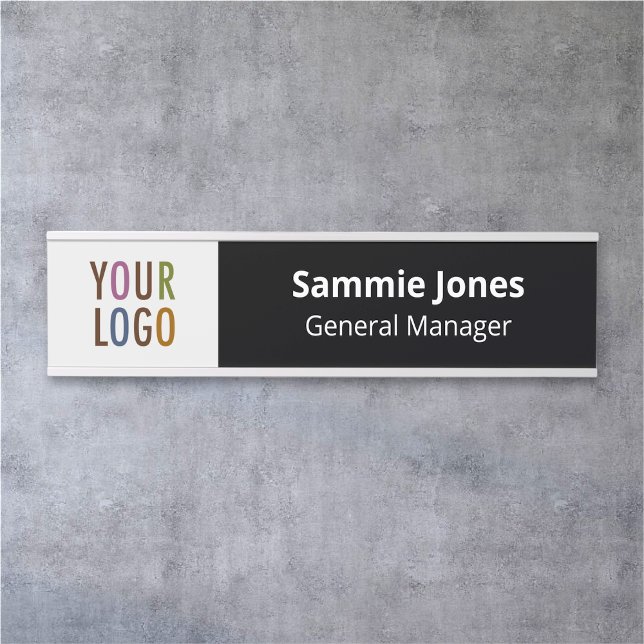 Plaque de porte de bureau interchangeable avec log (MISOOK Black and White Wall Name Plate with Logo)