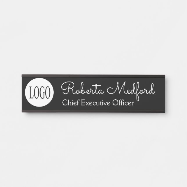 Plaque de porte de logo noir et blanc moderne (Devant)