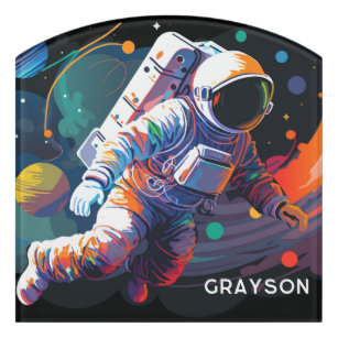 Plaque De Porte Espace astronaute moderne coloré Nom personnalisé