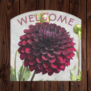 Plaque De Porte Fleur rouge foncé Dahlia bienvenue