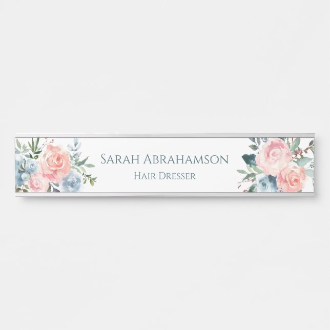 Plaque de porte florale en roses avec nom (Devant)