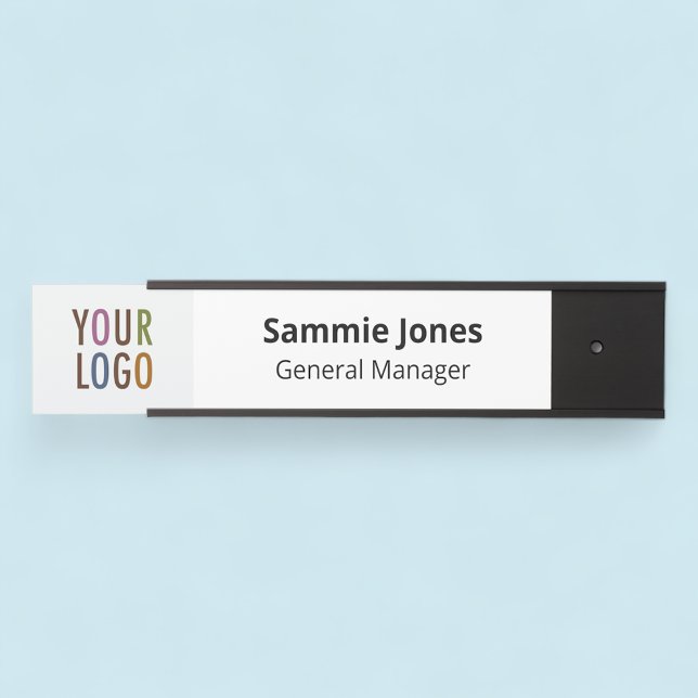 Plaque de porte interchangeable avec logo noir (MISOOK Black Nameplate with Logo. Name on White Background.)